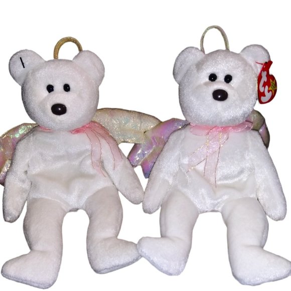 TY BEANIE BABY HALO ANGEL BEAR BROWN NOSE 1998 IRIDESCENT WINGS Lot of 2 Errors - Picture 1 of 8